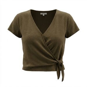 Madewell Olive Brown Wrap Short Sleeve Blouse Size S Minimalist Neutral Capsule